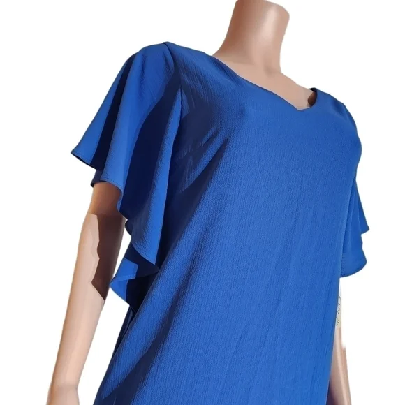 𝅺ELIZA J. Womens Blue Flutter Sleeve V Neck Tie Back Shift Dress Size 6 - Picture 4 of 14